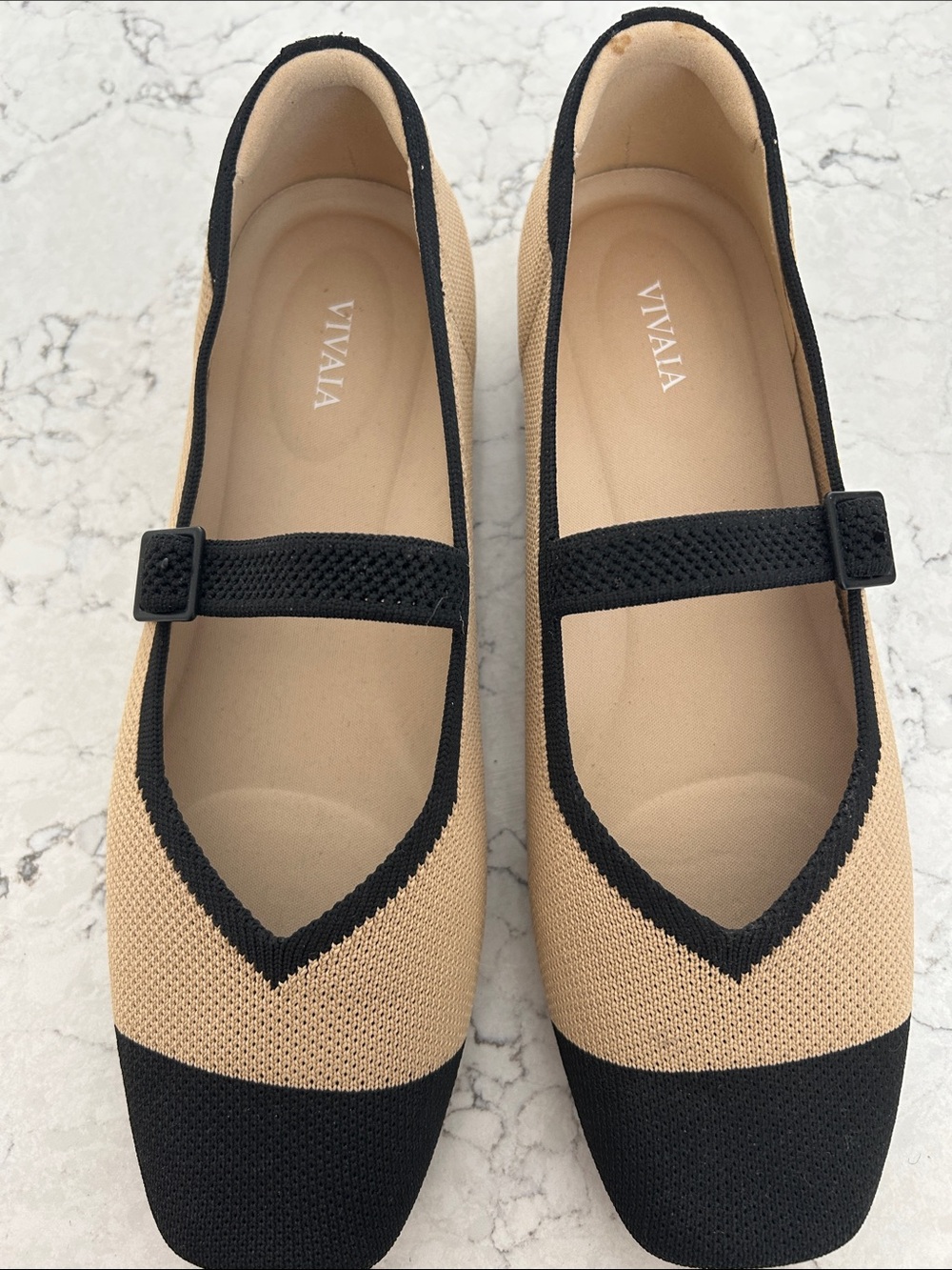 Two-Tone Beige & Black Mary Jane Flats